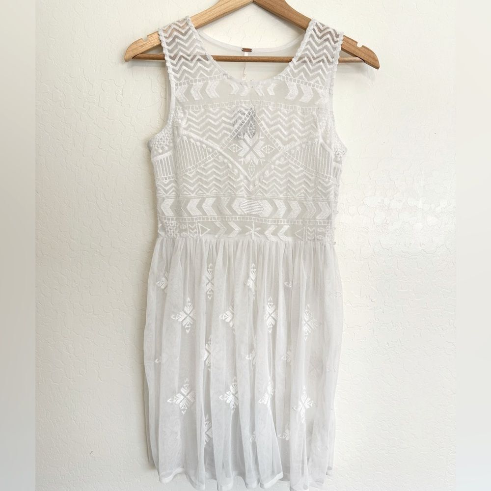 NWT Intimately Free People sheer tank embroidered white dress southwest print XS